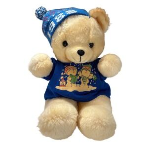 Vintage 1988 Kmart Christmas Teddy Bear Dan Dee Blue Hat Caroling Plush 16in